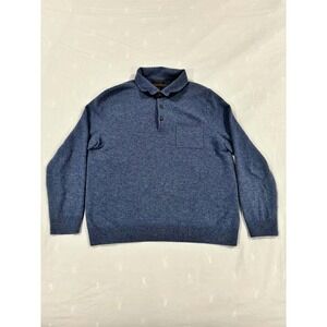 JSA Bank Reserve Mens Blue Wool Blend Knit Polo Sweater L